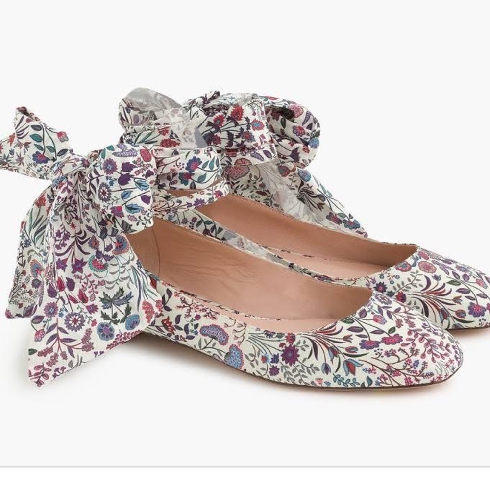 Jcrew Liberty floral print tie ankle ballet flats